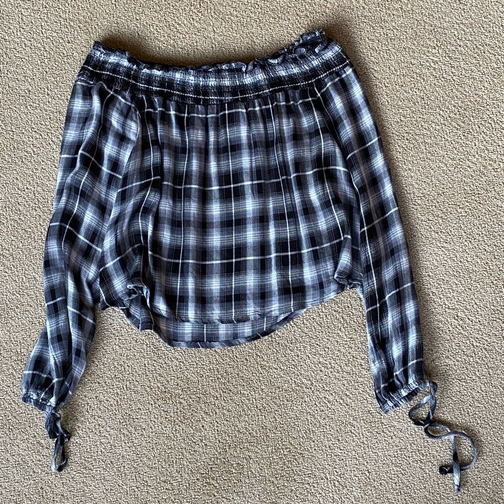 Black and White plaid off the shoulder top